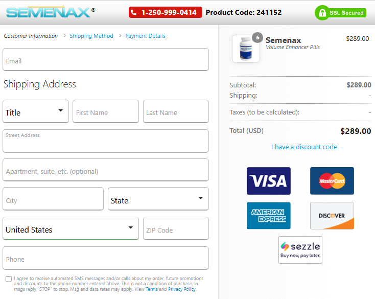 Semenax - Secure Checkout Page